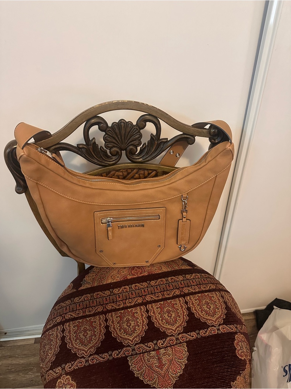 True Religion Cognac Leather Shoulder Bag